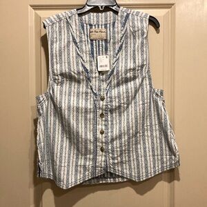 We The Free Blue and White Striped Sleeveless Top